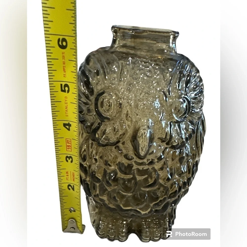 Vintage Wise Old Owl Libbey Glass Piggy Owl Bank Brown Amber Pressed Glass Birds